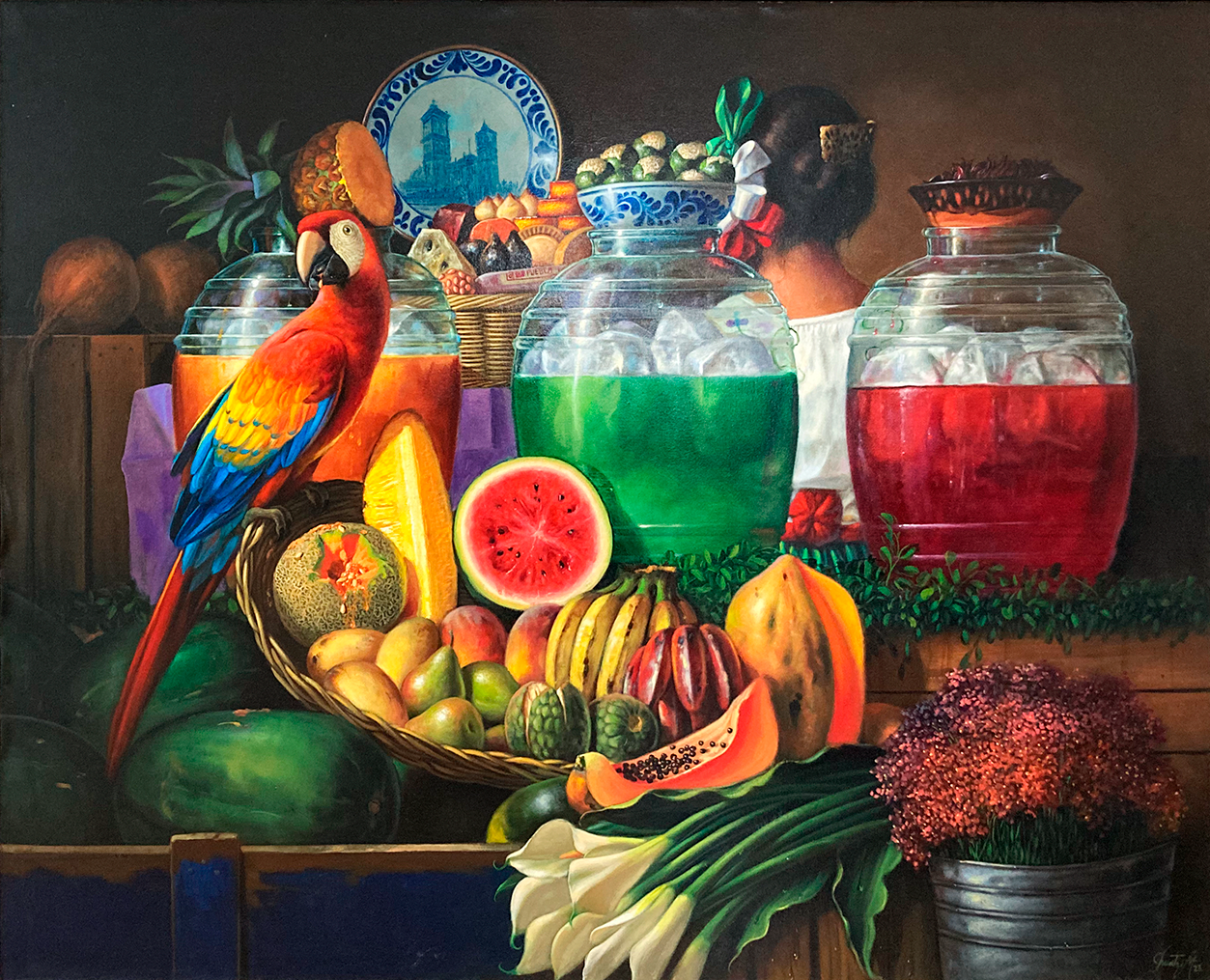 Armando Ahuatzi - Guacamaya cuidando vitroleros por Pinturas De Varios Artistas