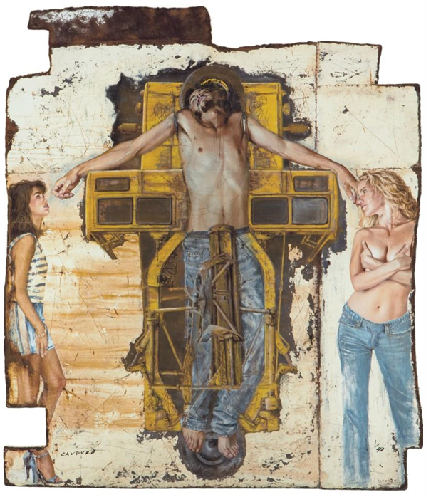 Trascabo con dos mujeres por Rafael Cauduro